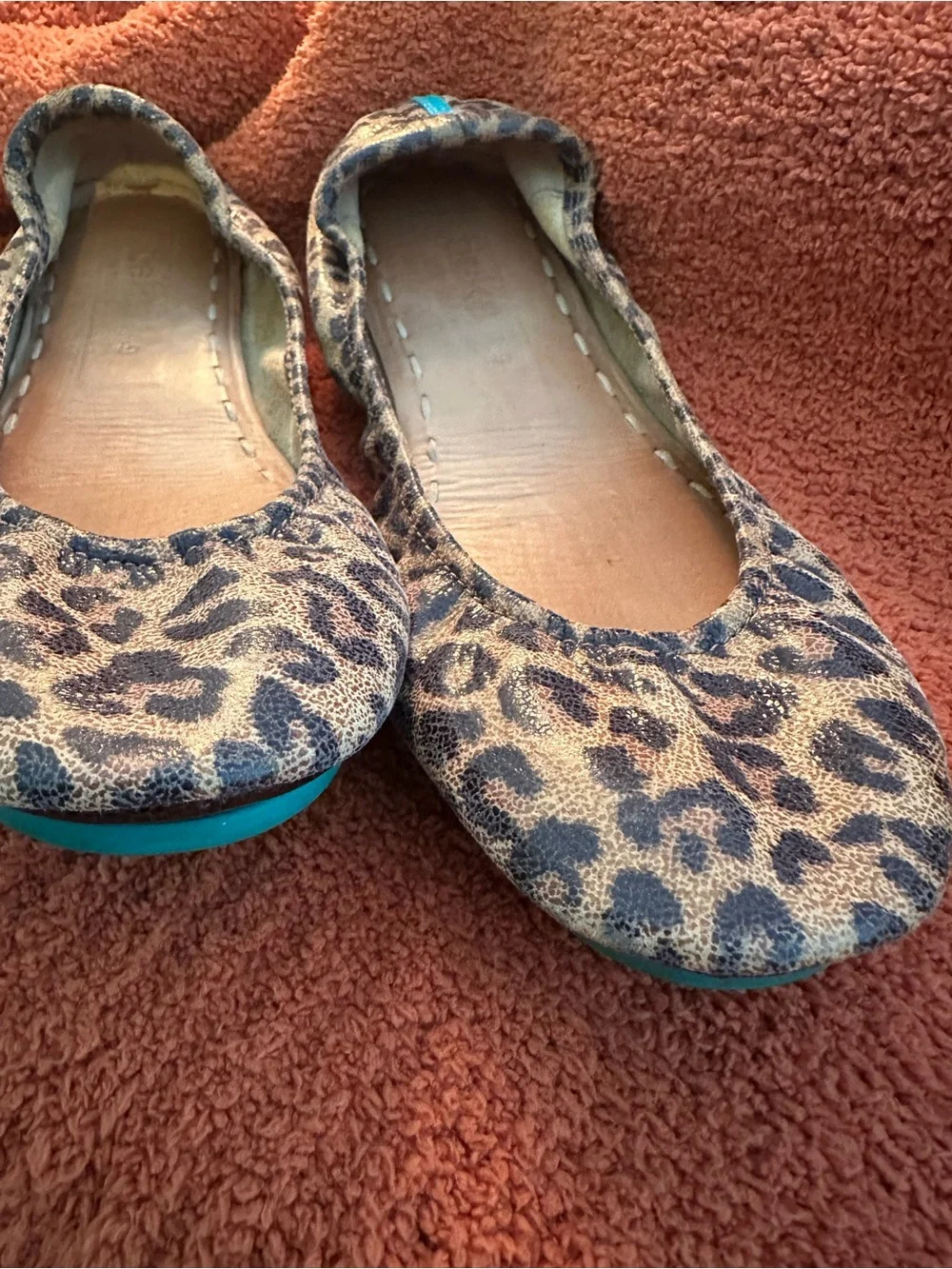 Tieks Leopard Print Ballet Flats with Turquoise Insole